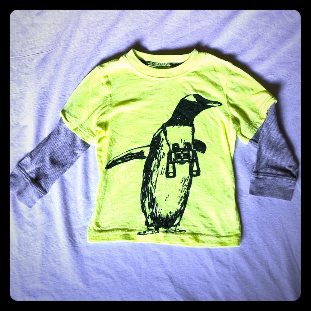 Boys Bright Neon Yellow Penguin long sleeve